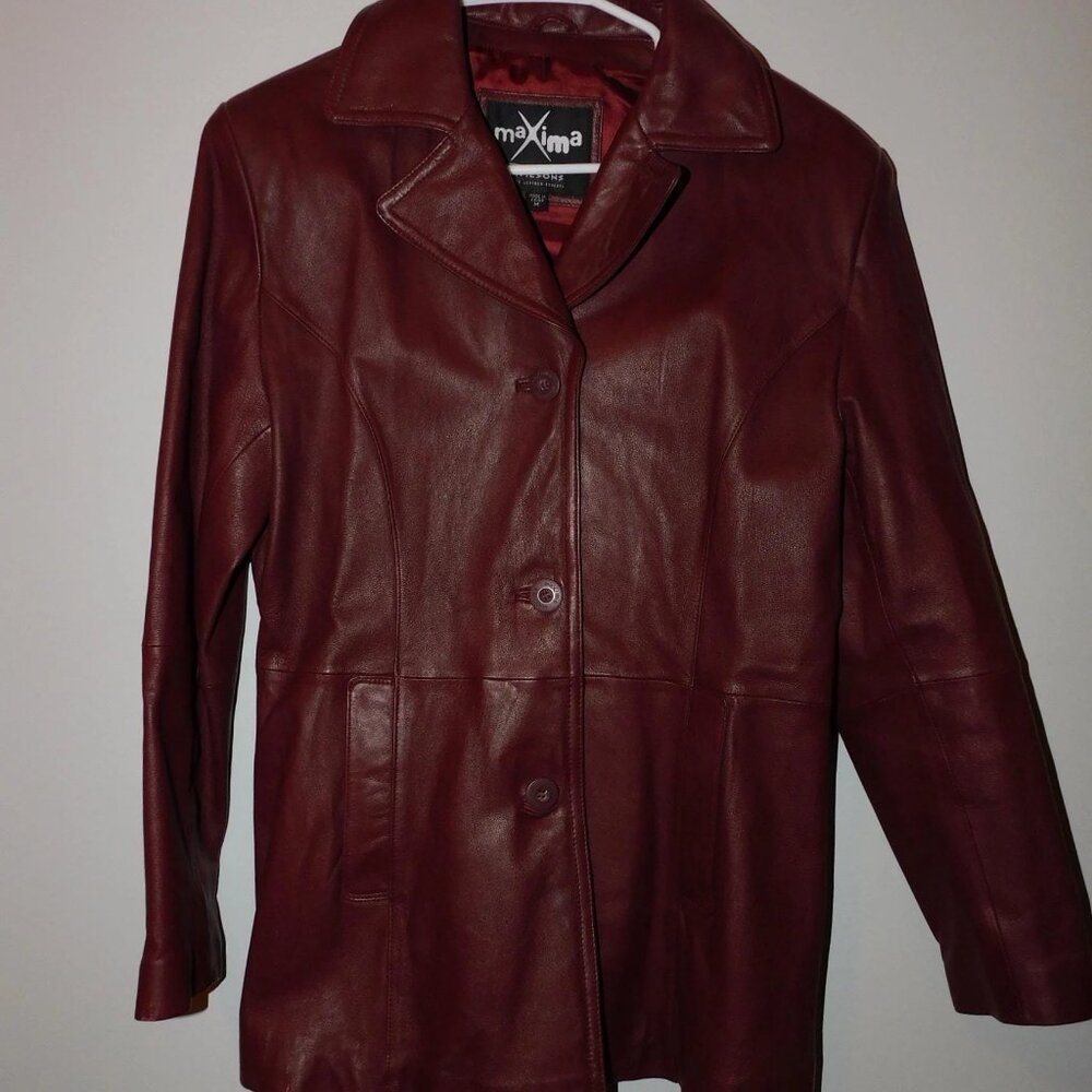 unworn women's oxblood leather peacoat jacket  - Wilsons size medium NOS new